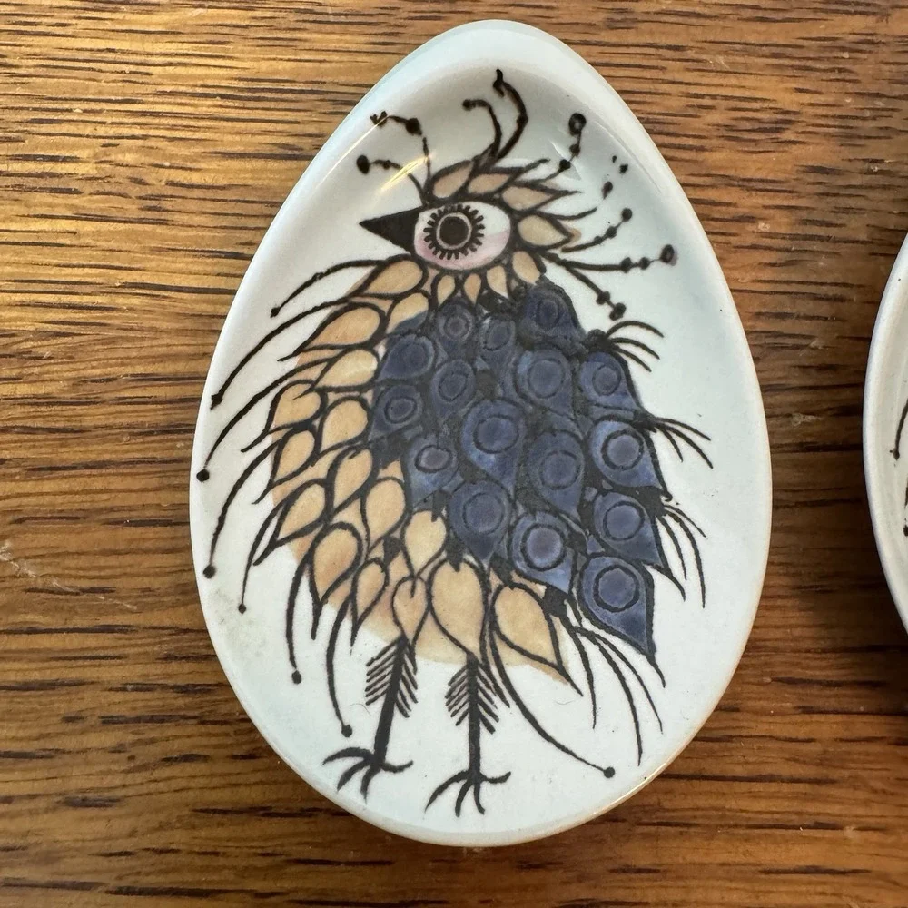 Royal Copenhagen Tenera Crazy Bird Pin Dish Set Of 2 Beth Breyen Denmark 1960s